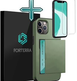 Forterra Forterra iPhone 11 Pro Max Hoesje Pashouder Hard Met Screenprotector - Donker Groen