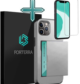 Forterra Forterra iPhone 11 Pro Max Hoesje Pashouder Hard Met Screenprotector - Grijs