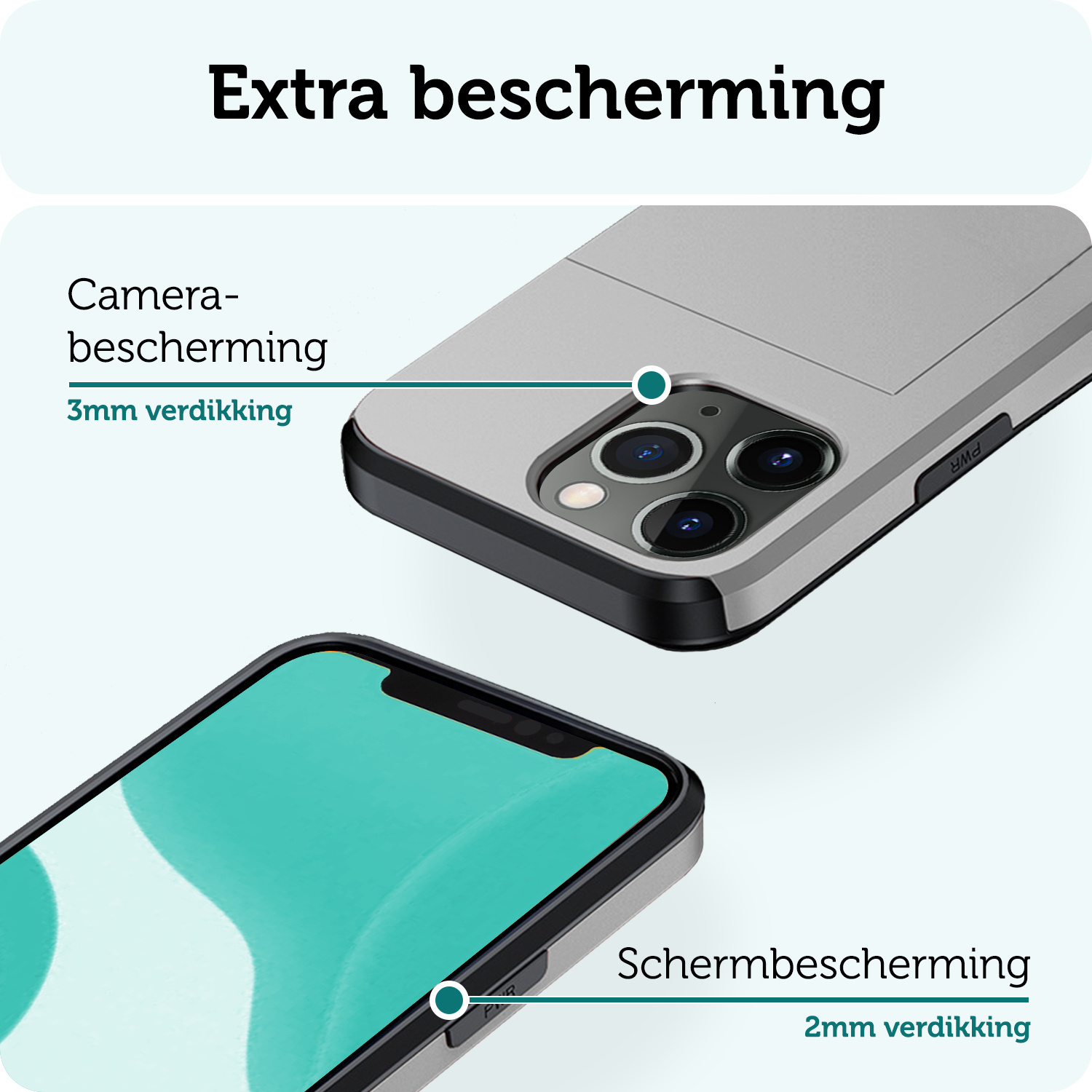 Forterra Hoesje Geschikt voor iPhone 11 Pro Max Pashouder Hard Case Hoes Met Screenprotector - Hoes Geschikt voor iPhone 11 Pro Max Hoesje Back Cover Met Pasjeshouder - Grijs