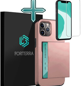 Forterra Forterra iPhone 11 Pro Max Hoesje Pashouder Hard Met Screenprotector - Rosé Goud