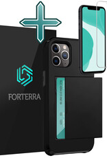 Forterra Hoesje Geschikt voor iPhone 11 Pro Max Pashouder Hard Case Hoes Met Screenprotector - Hoes Geschikt voor iPhone 11 Pro Max Hoesje Back Cover Met Pasjeshouder - Zwart