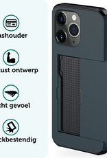 Forterra Hoesje Geschikt voor iPhone 11 Pro Max Pashouder Hard Case Hoes Met 2x Screenprotector - Hoes Geschikt voor iPhone 11 Pro Max Hoesje Back Cover Met Pasjeshouder - Donker Blauw