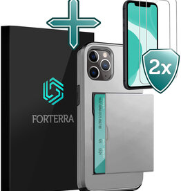 Forterra Forterra iPhone 11 Pro Max Hoesje Pashouder Hard Met 2x Screenprotector - Grijs