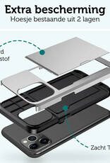 Forterra Hoesje Geschikt voor iPhone 11 Pro Max Pashouder Hard Case Hoes Met 2x Screenprotector - Hoes Geschikt voor iPhone 11 Pro Max Hoesje Back Cover Met Pasjeshouder - Grijs