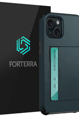 Forterra Hoesje Geschikt voor iPhone 14 Pashouder Hard Case Hoes - Hoes Geschikt voor iPhone 14 Hoesje Back Cover Met Pasjeshouder - Donker Blauw