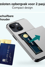 Forterra Hoesje Geschikt voor iPhone 14 Pashouder Hard Case Hoes Met Screenprotector - Hoes Geschikt voor iPhone 14 Hoesje Back Cover Met Pasjeshouder - Grijs