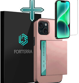 Forterra Forterra iPhone 14 Hoesje Pashouder Hard Met Screenprotector - Rosé Goud