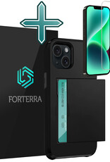 Forterra Hoesje Geschikt voor iPhone 14 Pashouder Hard Case Hoes Met Screenprotector - Hoes Geschikt voor iPhone 14 Hoesje Back Cover Met Pasjeshouder - Zwart