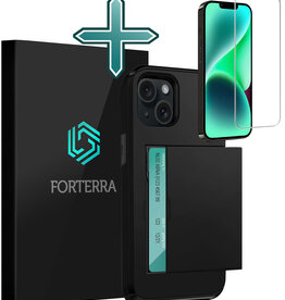 Forterra Forterra iPhone 14 Hoesje Pashouder Hard Met Screenprotector - Zwart