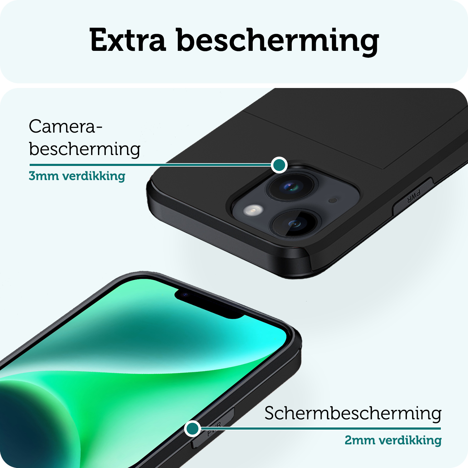 Forterra Hoesje Geschikt voor iPhone 14 Pashouder Hard Case Hoes Met Screenprotector - Hoes Geschikt voor iPhone 14 Hoesje Back Cover Met Pasjeshouder - Zwart