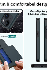 Forterra Hoesje Geschikt voor iPhone 14 Pashouder Hard Case Hoes Met 2x Screenprotector - Hoes Geschikt voor iPhone 14 Hoesje Back Cover Met Pasjeshouder - Donker Blauw