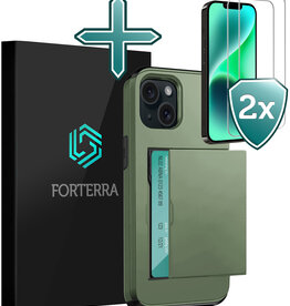 Forterra Forterra iPhone 14 Hoesje Pashouder Hard Met 2x Screenprotector - Donker Groen
