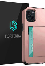 Forterra Hoesje Geschikt voor iPhone 14 Plus Pashouder Hard Case Hoes - Hoes Geschikt voor iPhone 14 Plus Hoesje Back Cover Met Pasjeshouder - Rosé Goud