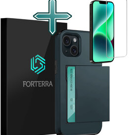 Forterra Forterra iPhone 14 Plus Hoesje Pashouder Hard Met Screenprotector - Donker Blauw