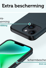 Forterra Hoesje Geschikt voor iPhone 14 Plus Pashouder Hard Case Hoes Met Screenprotector - Hoes Geschikt voor iPhone 14 Plus Hoesje Back Cover Met Pasjeshouder - Donker Blauw