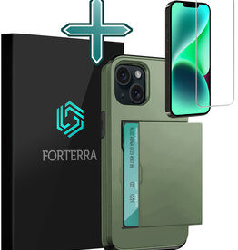Forterra Forterra iPhone 14 Plus Hoesje Pashouder Hard Met Screenprotector - Donker Groen