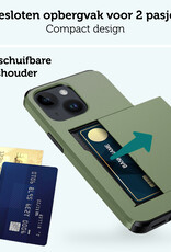 Forterra Hoesje Geschikt voor iPhone 14 Plus Pashouder Hard Case Hoes Met Screenprotector - Hoes Geschikt voor iPhone 14 Plus Hoesje Back Cover Met Pasjeshouder - Donker Groen