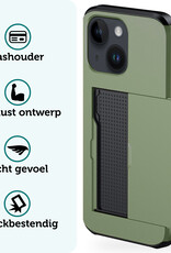 Forterra Hoesje Geschikt voor iPhone 14 Plus Pashouder Hard Case Hoes Met Screenprotector - Hoes Geschikt voor iPhone 14 Plus Hoesje Back Cover Met Pasjeshouder - Donker Groen
