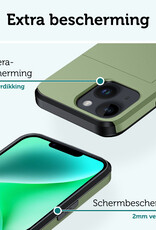 Forterra Hoesje Geschikt voor iPhone 14 Plus Pashouder Hard Case Hoes Met Screenprotector - Hoes Geschikt voor iPhone 14 Plus Hoesje Back Cover Met Pasjeshouder - Donker Groen