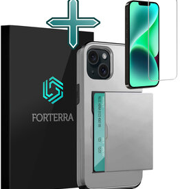 Forterra Forterra iPhone 14 Plus Hoesje Pashouder Hard Met Screenprotector - Grijs