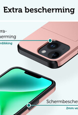 Forterra Hoesje Geschikt voor iPhone 14 Plus Pashouder Hard Case Hoes Met Screenprotector - Hoes Geschikt voor iPhone 14 Plus Hoesje Back Cover Met Pasjeshouder - Rosé Goud