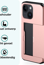 Forterra Hoesje Geschikt voor iPhone 14 Plus Pashouder Hard Case Hoes Met Screenprotector - Hoes Geschikt voor iPhone 14 Plus Hoesje Back Cover Met Pasjeshouder - Rosé Goud