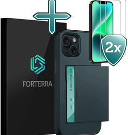 Forterra Forterra iPhone 14 Plus Hoesje Pashouder Hard Met 2x Screenprotector - Donker Blauw