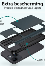 Forterra Hoesje Geschikt voor iPhone 14 Plus Pashouder Hard Case Hoes Met 2x Screenprotector - Hoes Geschikt voor iPhone 14 Plus Hoesje Back Cover Met Pasjeshouder - Donker Blauw