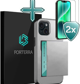 Forterra Forterra iPhone 14 Plus Hoesje Pashouder Hard Met 2x Screenprotector - Grijs