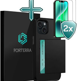 Forterra Forterra iPhone 14 Plus Hoesje Pashouder Hard Met 2x Screenprotector - Zwart