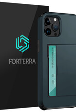 Forterra Hoesje Geschikt voor iPhone 14 Pro Pashouder Hard Case Hoes - Hoes Geschikt voor iPhone 14 Pro Hoesje Back Cover Met Pasjeshouder - Donker Blauw