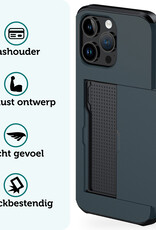 Forterra Hoesje Geschikt voor iPhone 14 Pro Pashouder Hard Case Hoes - Hoes Geschikt voor iPhone 14 Pro Hoesje Back Cover Met Pasjeshouder - Donker Blauw