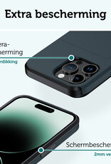 Forterra Hoesje Geschikt voor iPhone 14 Pro Pashouder Hard Case Hoes - Hoes Geschikt voor iPhone 14 Pro Hoesje Back Cover Met Pasjeshouder - Donker Blauw