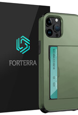 Forterra Hoesje Geschikt voor iPhone 14 Pro Pashouder Hard Case Hoes - Hoes Geschikt voor iPhone 14 Pro Hoesje Back Cover Met Pasjeshouder - Donker Groen