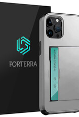 Forterra Hoesje Geschikt voor iPhone 14 Pro Pashouder Hard Case Hoes - Hoes Geschikt voor iPhone 14 Pro Hoesje Back Cover Met Pasjeshouder - Grijs