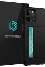 Forterra Hoesje Geschikt voor iPhone 14 Pro Pashouder Hard Case Hoes - Hoes Geschikt voor iPhone 14 Pro Hoesje Back Cover Met Pasjeshouder - Zwart