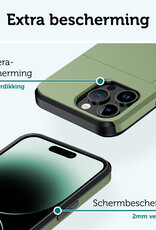 Forterra Hoesje Geschikt voor iPhone 14 Pro Pashouder Hard Case Hoes Met Screenprotector - Hoes Geschikt voor iPhone 14 Pro Hoesje Back Cover Met Pasjeshouder - Donker Groen
