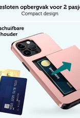 Forterra Hoesje Geschikt voor iPhone 14 Pro Pashouder Hard Case Hoes Met Screenprotector - Hoes Geschikt voor iPhone 14 Pro Hoesje Back Cover Met Pasjeshouder - Rosé Goud