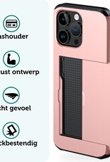 Forterra Hoesje Geschikt voor iPhone 14 Pro Pashouder Hard Case Hoes Met Screenprotector - Hoes Geschikt voor iPhone 14 Pro Hoesje Back Cover Met Pasjeshouder - Rosé Goud