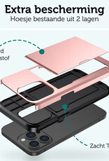 Forterra Hoesje Geschikt voor iPhone 14 Pro Pashouder Hard Case Hoes Met Screenprotector - Hoes Geschikt voor iPhone 14 Pro Hoesje Back Cover Met Pasjeshouder - Rosé Goud
