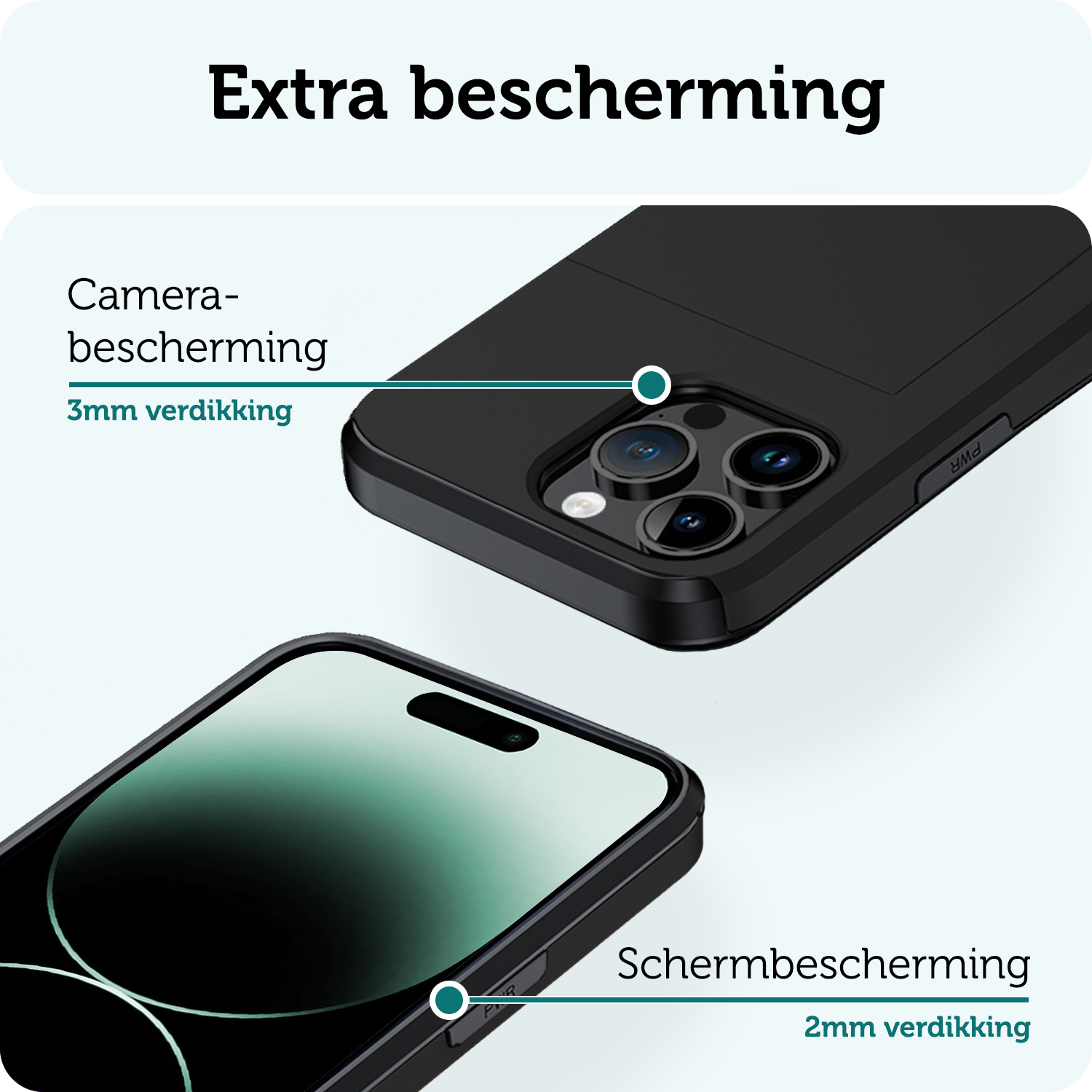 Forterra Hoesje Geschikt voor iPhone 14 Pro Pashouder Hard Case Hoes Met Screenprotector - Hoes Geschikt voor iPhone 14 Pro Hoesje Back Cover Met Pasjeshouder - Zwart