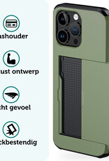 Forterra Hoesje Geschikt voor iPhone 14 Pro Max Pashouder Hard Case Hoes Met Screenprotector - Hoes Geschikt voor iPhone 14 Pro Max Hoesje Back Cover Met Pasjeshouder - Donker Groen