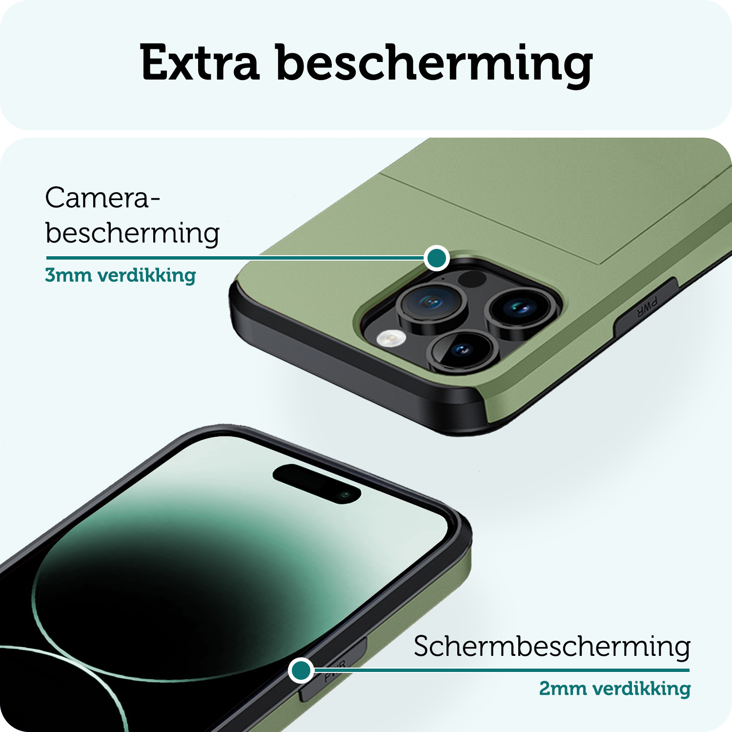 Forterra Hoesje Geschikt voor iPhone 14 Pro Max Pashouder Hard Case Hoes Met Screenprotector - Hoes Geschikt voor iPhone 14 Pro Max Hoesje Back Cover Met Pasjeshouder - Donker Groen