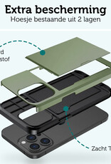 Forterra Hoesje Geschikt voor iPhone 14 Pro Max Pashouder Hard Case Hoes Met Screenprotector - Hoes Geschikt voor iPhone 14 Pro Max Hoesje Back Cover Met Pasjeshouder - Donker Groen