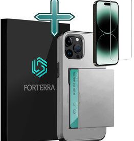 Forterra Forterra iPhone 14 Pro Max Hoesje Pashouder Hard Met Screenprotector - Grijs
