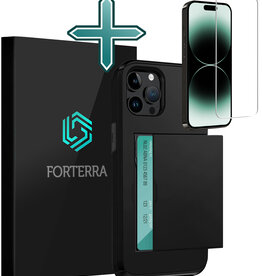 Forterra Forterra iPhone 14 Pro Max Hoesje Pashouder Hard Met Screenprotector - Zwart