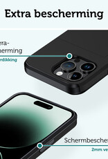 Forterra Hoesje Geschikt voor iPhone 14 Pro Max Pashouder Hard Case Hoes Met Screenprotector - Hoes Geschikt voor iPhone 14 Pro Max Hoesje Back Cover Met Pasjeshouder - Zwart