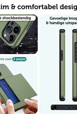 Forterra Hoesje Geschikt voor iPhone 14 Pro Max Pashouder Hard Case Hoes Met 2x Screenprotector - Hoes Geschikt voor iPhone 14 Pro Max Hoesje Back Cover Met Pasjeshouder - Donker Groen