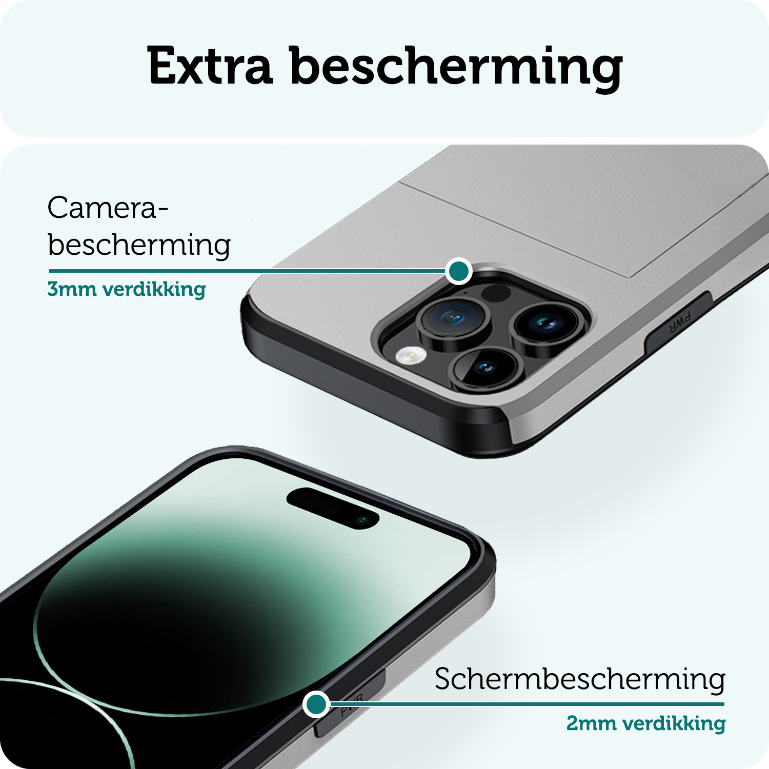 Forterra Hoesje Geschikt voor iPhone 14 Pro Max Pashouder Hard Case Hoes Met 2x Screenprotector - Hoes Geschikt voor iPhone 14 Pro Max Hoesje Back Cover Met Pasjeshouder - Grijs