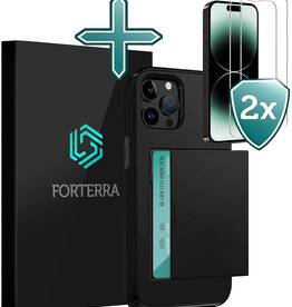 Forterra Forterra iPhone 14 Pro Max Hoesje Pashouder Hard Met 2x Screenprotector - Zwart